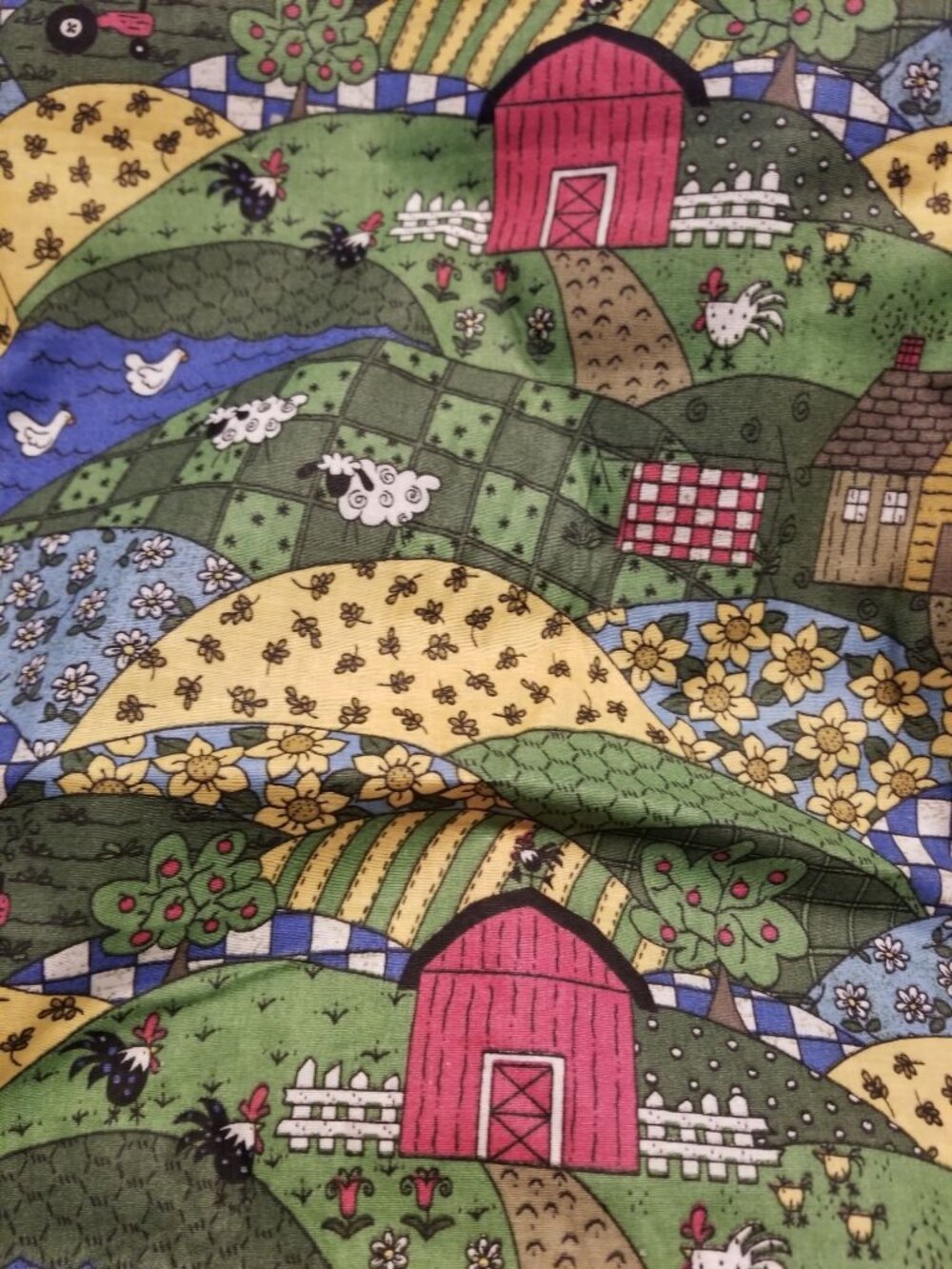 Material Cotton Something To Crow About Fabric Barn Chicken Tractor Ducks 44"